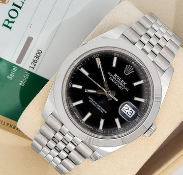 Rolex Datejust 41mm Black Index Dial Steel Jubilee Watch 126300 Box Papers