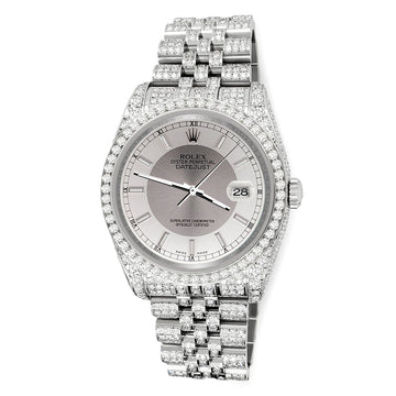 Rolex Datejust 36mm Pave 10.2ct Iced Diamond Silver Tuxedo Dial Jubilee Watch 116200 Box Papers