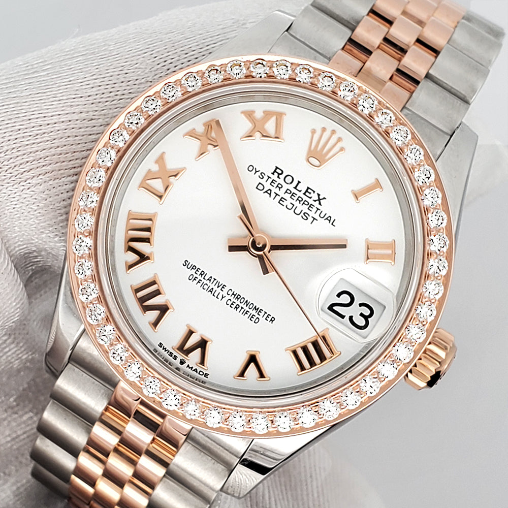 Rolex Datejust 31mm 278271 2-tone Rose Gold/Steel White Roman Jubilee Watch 0.95ct Diamond Bezel 2021 Box Papers