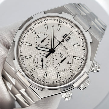 Vacheron Constantin Overseas 42mm Silver Dial Chronograph Steel Watch 49150 Box Papers