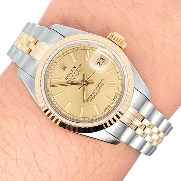 Rolex Datejust 26mm 2-Tone Champagne Dial Yellow Gold/Steel Jubilee Watch 69173 Box Papers