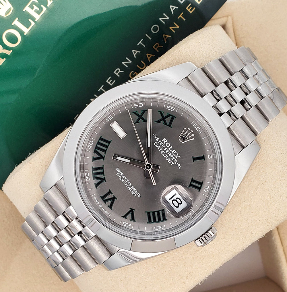 2021 Rolex Datejust 41 126300 Wimbledon Slate Roman Steel Jubilee Watch Box Papers