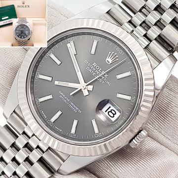 2022 Rolex Datejust 41mm 126334 Rhodium Gray Index Fluted White Gold/Steel Jubilee Watch Box Papers