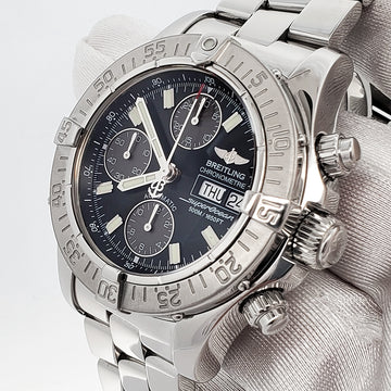 Breitling Chrono SuperOcean Day Date Black Concentric Dial 42mm Steel Watch A13340 Box Papers