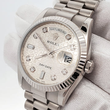 Rolex President Day-Date 36mm 118239 Factory Silver Jubilee Diamond Dial Fluted White Gold Watch Box Papers