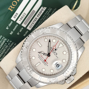 Rolex Yacht-Master 40mm Platinum Bezel Steel Watch 16622 Box Papers