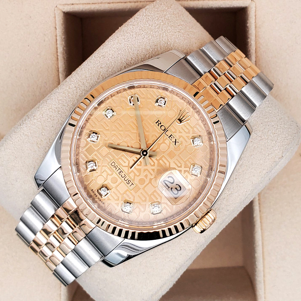 Rolex Datejust 36mm 116233 Factory Champagne Jubilee Diamond 2-tone Yellow Gold/Steel Jubilee Watch