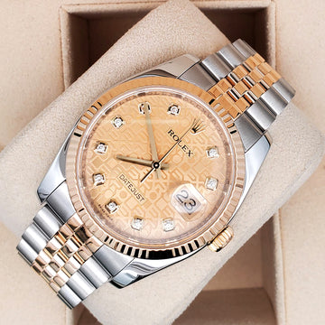 Rolex Datejust 36mm 116233 Factory Champagne Jubilee Diamond 2-tone Yellow Gold/Steel Jubilee Watch