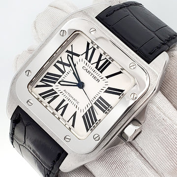 Cartier Santos 100 XL White Roman Steel 38mm Watch W20073X8 2656
