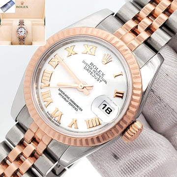 Rolex Datejust 26mm 2-Tone Rose Gold/Steel White Roman Dial 179171 Ladies Watch Box/Apr