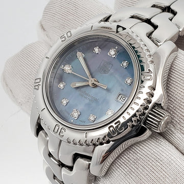 Tag Heuer Link Lady 31mm Blue Mother Of Pearl Diamond Dial Quartz Steel Watch WT131C