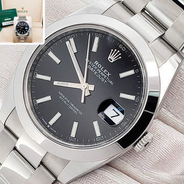 2023 Rolex Datejust 41mm Black Index Dial Steel Oyster Watch 126300 Box Papers