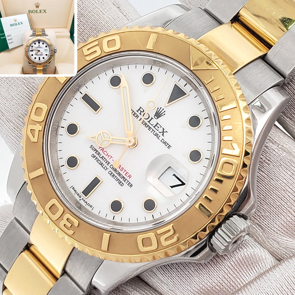 Rolex Yacht-Master 40mm White Dial 2-tone Yellow Gold/Steel Oyster 16623 Watch Box Papers