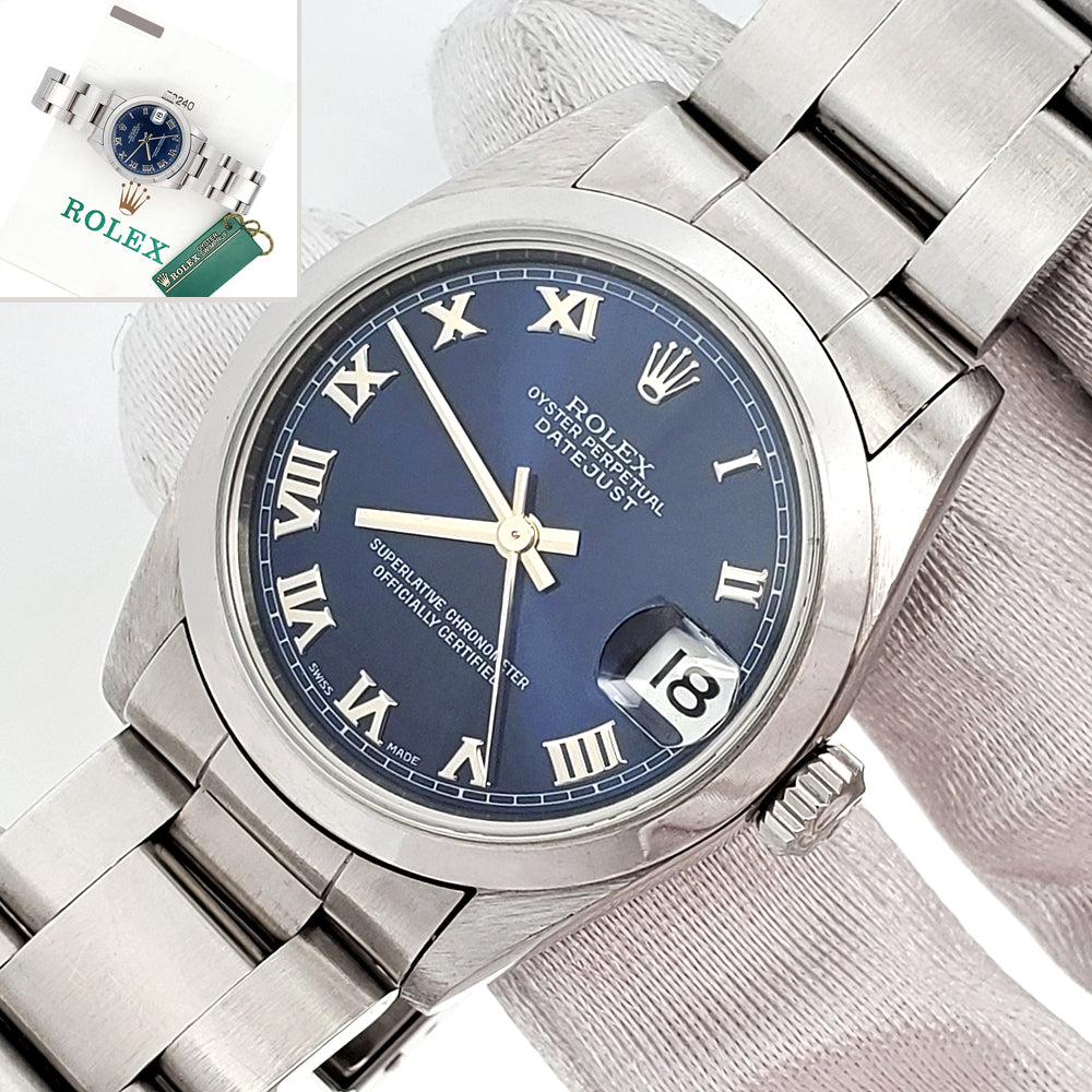 Rolex Datejust 31mm Blue Roman Steel Oyster Watch 78240 Papers/Tag