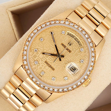 Rolex President Jubilee Diamond Dial Double Quick Yellow Gold 36mm Watch 18238 w/Diamond Bezel