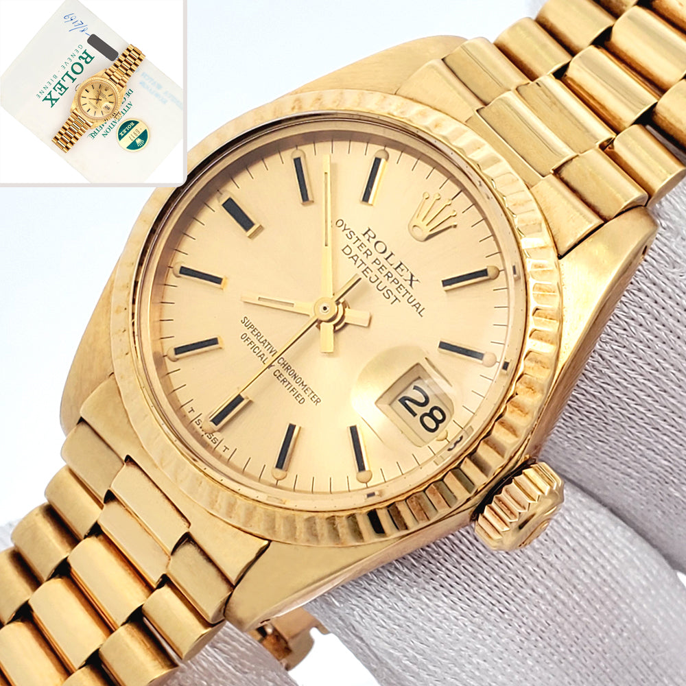 Rolex President Ladies Champagne Index Yellow Gold 26mm Watch 6917 Papers