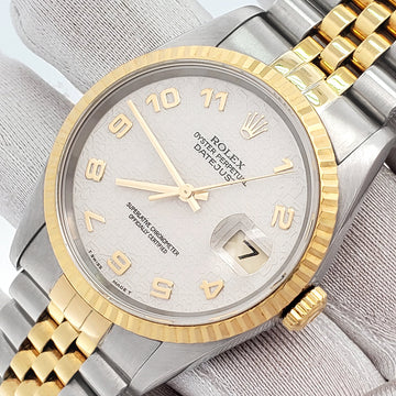 Rolex Datejust 36mm 16233 Cream Jubilee Arabic Dial 2-tone Yellow Gold/Steel Jubilee Watch