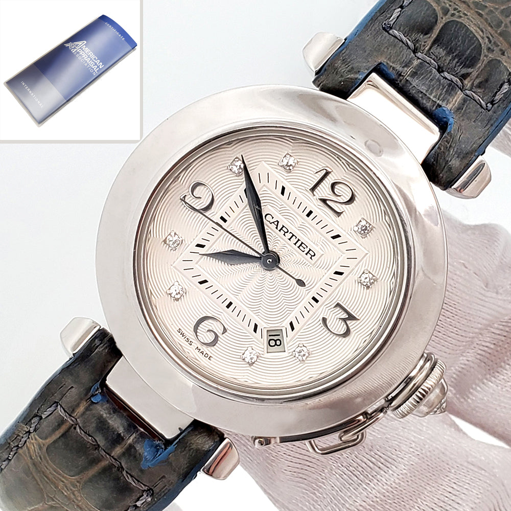 Cartier Pasha White Gold Factory Arabic Diamond Dial 32mm Watch 2398