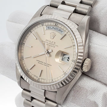 Rolex President Day-Date 36mm Silver Dial White Gold Watch 18239