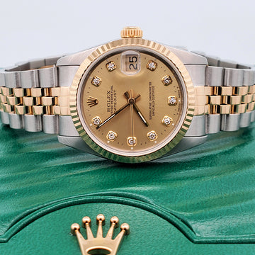 Rolex Datejust 31mm Factory Champagne Diamond Dial Yellow Gold/Stainless Steel Watch 68273 Box Papers