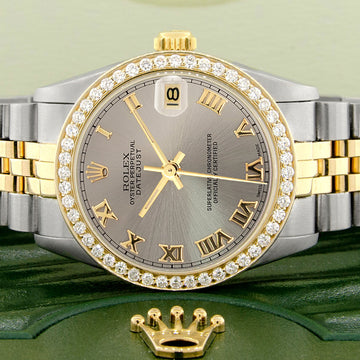 Rolex Datejust 2-tone 31mm 68273 Gray Roman Dial Watch With 0.95ct Diamond Bezel
