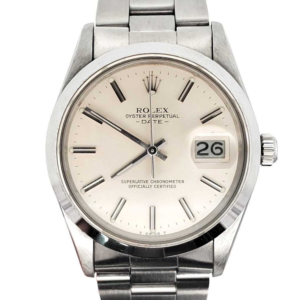 Rolex Oyster Perpetual Date 34mm Silver Index Dial Oyster 15000 Watch