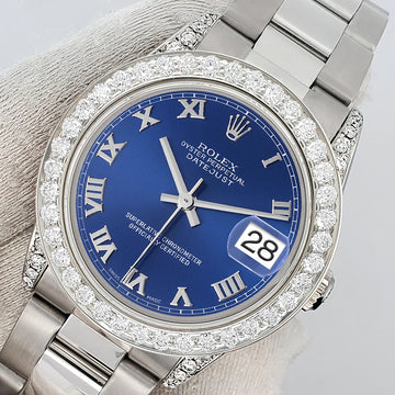 Rolex Datejust Midsize 31mm Blue Roman Dial 2.1ct Diamond Bezel/Lugs Oyster Watch