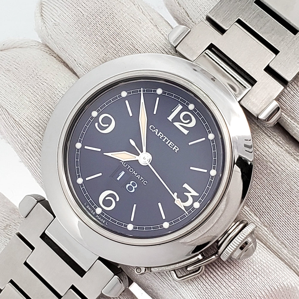 Cartier Pasha C Big Date 35mm Blue Dial Steel Watch 2475 W31047M7