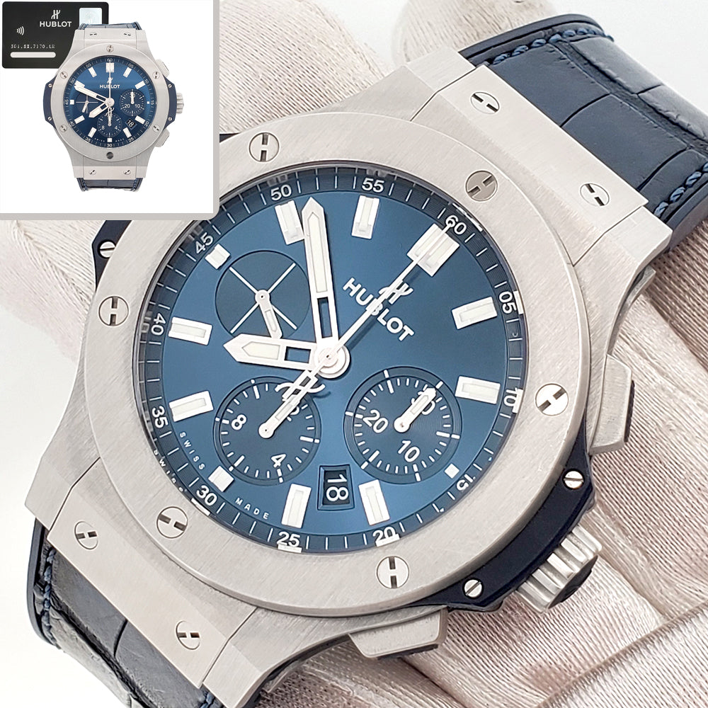 Hublot Big Bang Chronograph 44mm Blue Dial Steel Watch 301.SX.7170.LR Papers