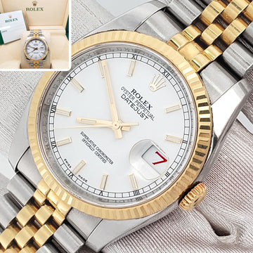 Rolex Datejust 36mm 116233 White Index 2-tone Yellow Gold/Steel Jubilee Watch Box Papers