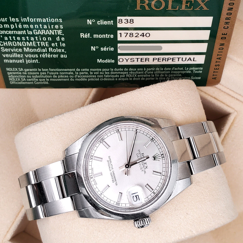 Rolex Datejust 31mm Silver Index Steel Oyster Watch 178240 Box Papers