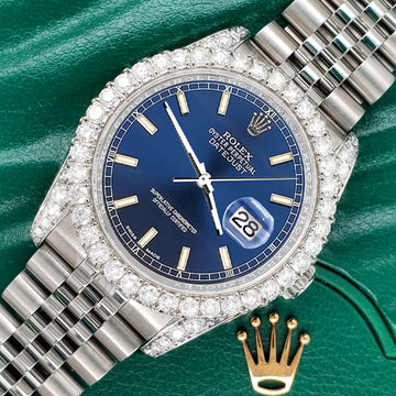 Rolex Datejust 116200 36mm 3.9CT Diamond Bezel/Lugs/Blue Index Dial Steel Watch