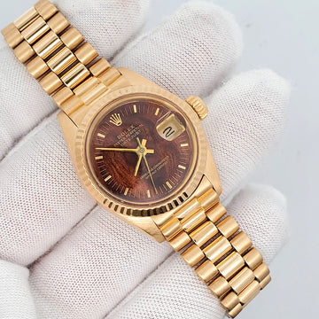 Rolex Datejust President 26mm Factory Wood Dial Yellow Gold Watch 6917