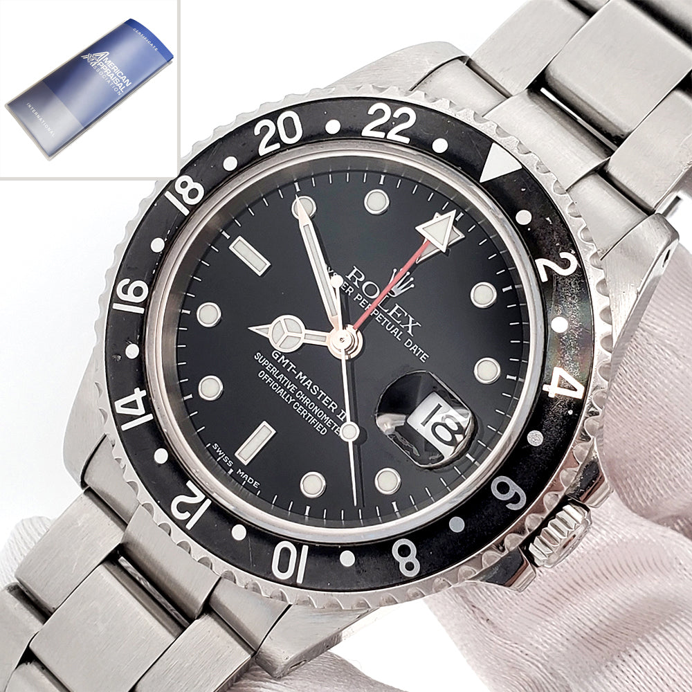 Unpolished Rolex GMT-Master II Black Bezel Steel 40mm Watch 16710