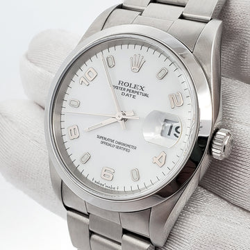 Rolex Date 34mm White Arabic Dial Steel Oyster Watch 15200