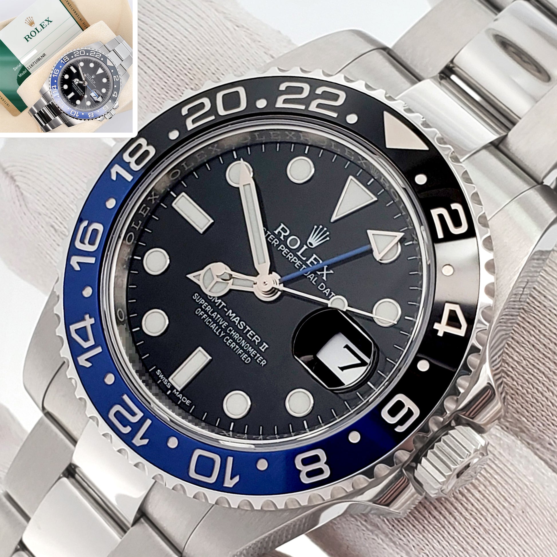 Rolex GMT-Master II 40mm "Batman" Blue/Black Ceramic Bezel Steel Oyster Watch 116710BLNR Box Papers