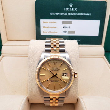 Rolex Datejust 36mm Champagne Index Dial Yellow Gold/Stainless Steel 16013 Watch