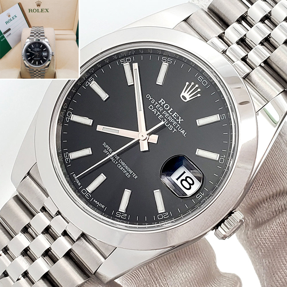 2018 Rolex Datejust 41mm Black Index Dial Steel Jubilee Watch 126300 Box Papers