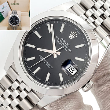 2018 Rolex Datejust 41mm Black Index Dial Steel Jubilee Watch 126300 Box Papers