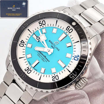 2022 Breitling Superocean 44mm Turquoise Dial Steel Mens Watch A17376 Papers