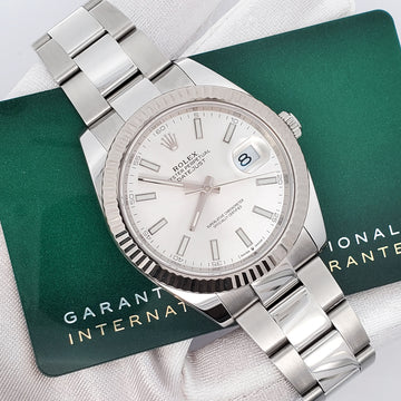 Rolex Datejust 41 126334 Silver Index White Gold Fluted Bezel Watch 2022 Box Papers