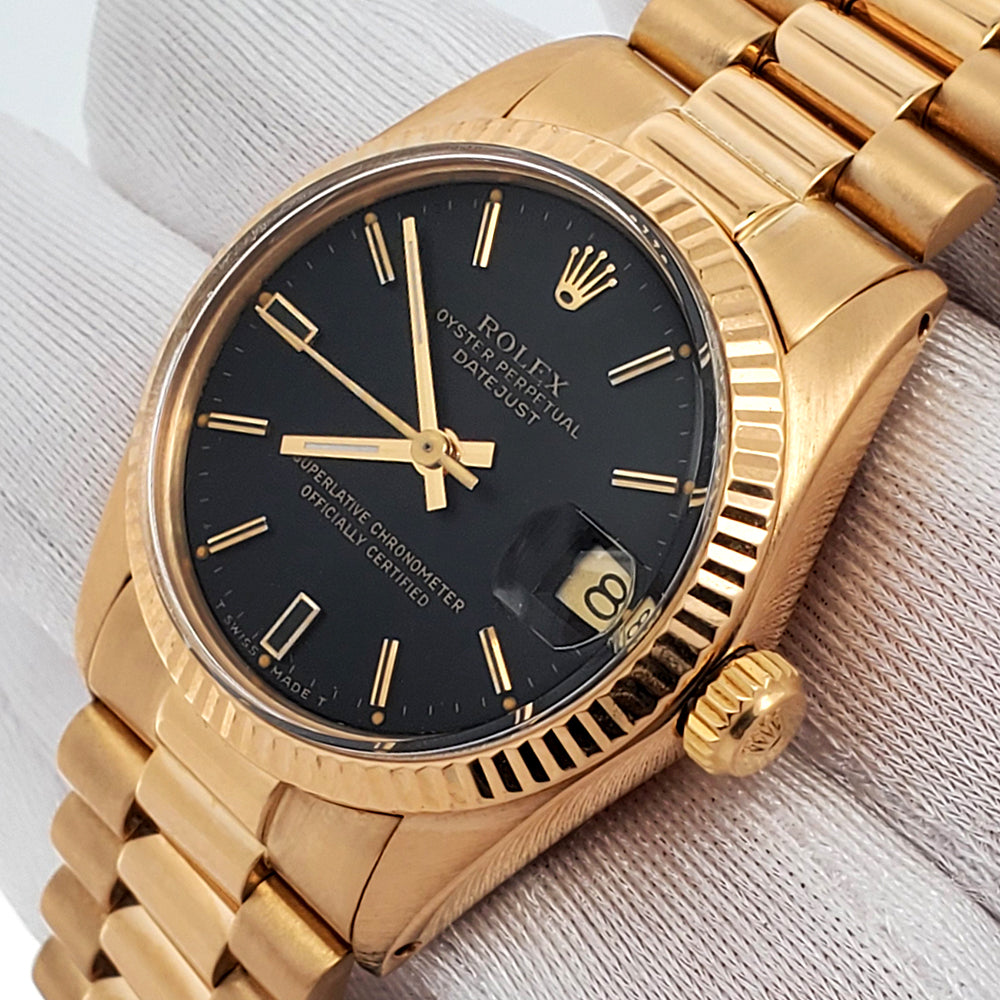 Rolex President Datejust 31mm Black Index Yellow Gold Vintage Watch 6827