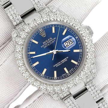 Rolex Datejust 31mm Blue Index Pave 7.2ct Iced Diamond Watch 178240