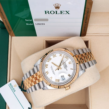 Rolex Datejust 36mm White Roman 2-Tone Yellow Gold/Steel Jubilee Watch 126233 Box Papers