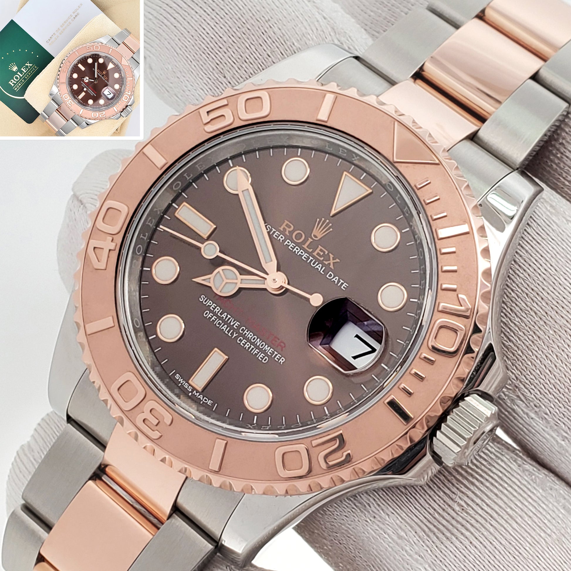 Mint Rolex Yacht-Master 40mm Chocolate Dial 2-Tone Rose Gold/Steel Watch 116621 Box Service Papers
