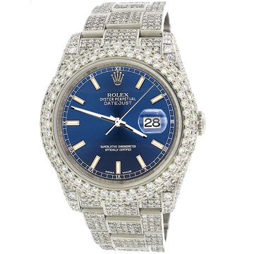 Rolex Datejust 36mm 116200 Pave 16.9CT Diamond Bezel/Case/Bracelet/Blue Index Dial Steel Watch Box Papers