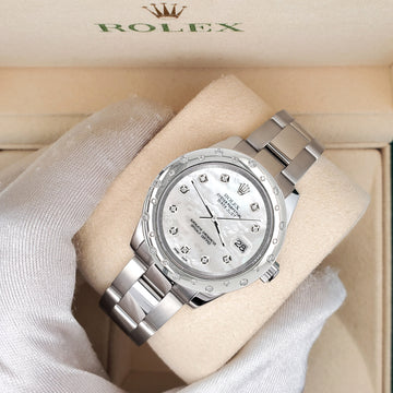 Rolex Datejust 31mm Custom Domed VS Scattered Diamonds Bezel/White MOP Dial 178240 Oyster Watch with Box/Apr