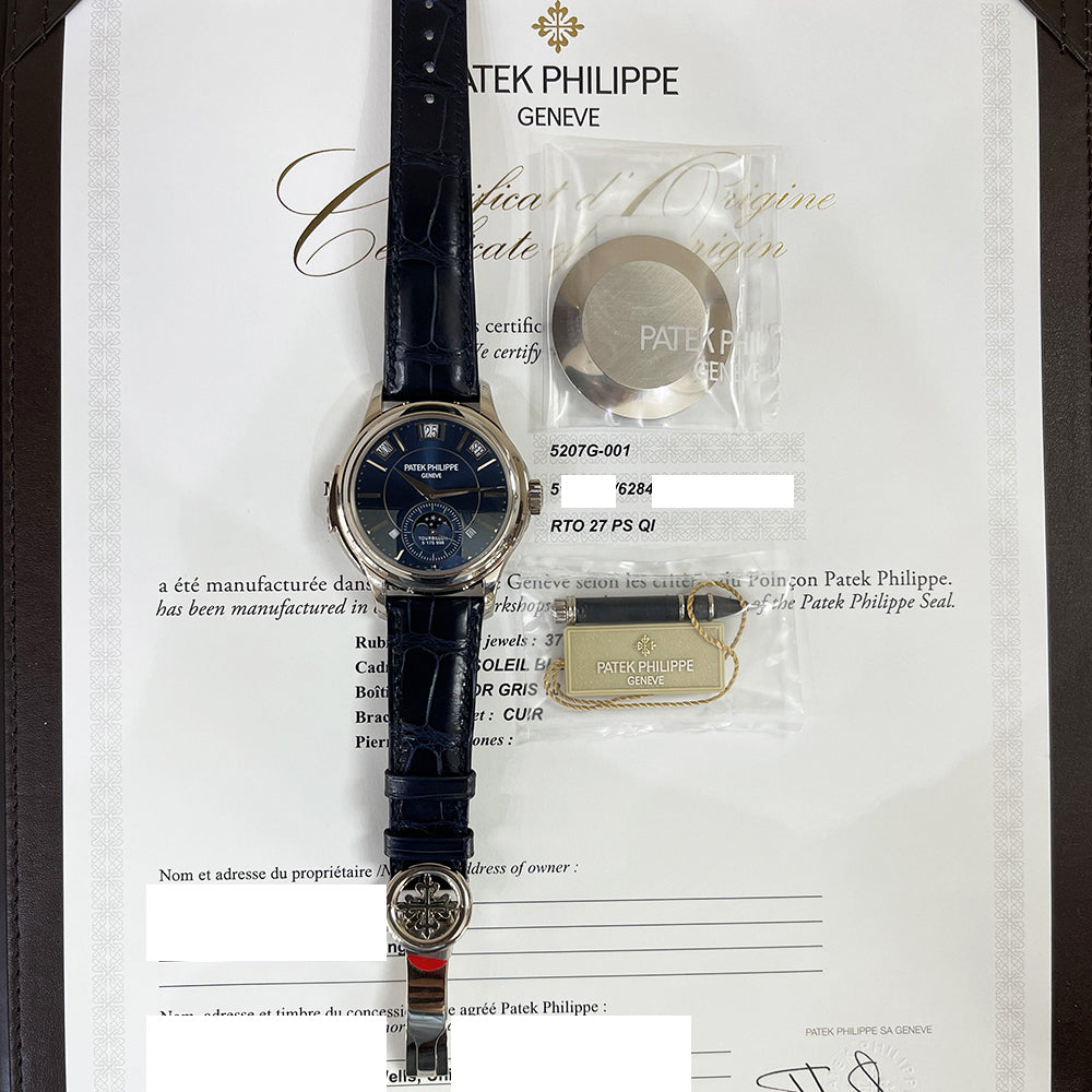 Patek Philippe Minute Repeater Perpetual Calendar 5207G-001 White Gold With Blue Leather Watch Blue Dial 2020