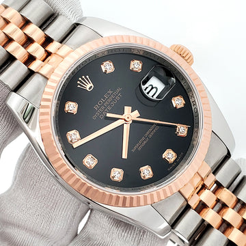 Rolex Datejust Factory Black Diamond Dial 2-Tone Rose Gold/Steel Jubilee 36mm Watch 116231 Box Papers