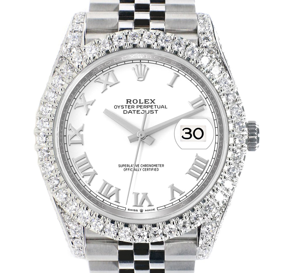 Rolex Datejust 41 5.9CT Diamond Bezel/Lugs/Sides/White Roman Dial Jubilee Watch 126300 Box Papers